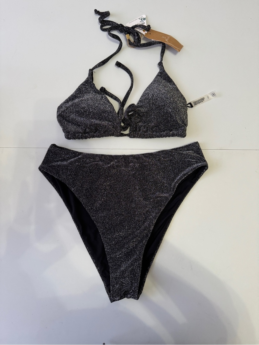 Glitter Triangle Bikini Set - Black